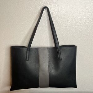 Vince Camuto Black Gray Vegan Leather Tote Bag
